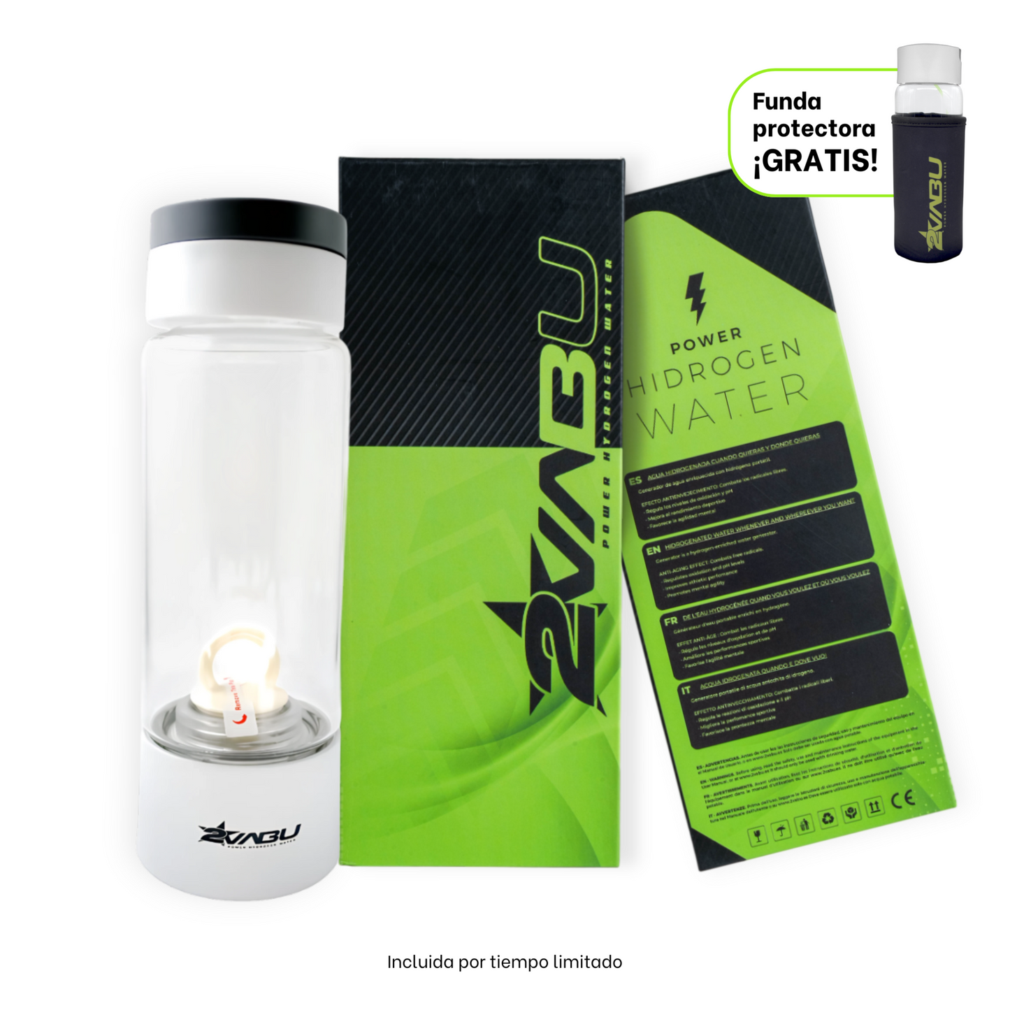 Botella para Agua Hidrogenada blanca con asa Molecular Sport
